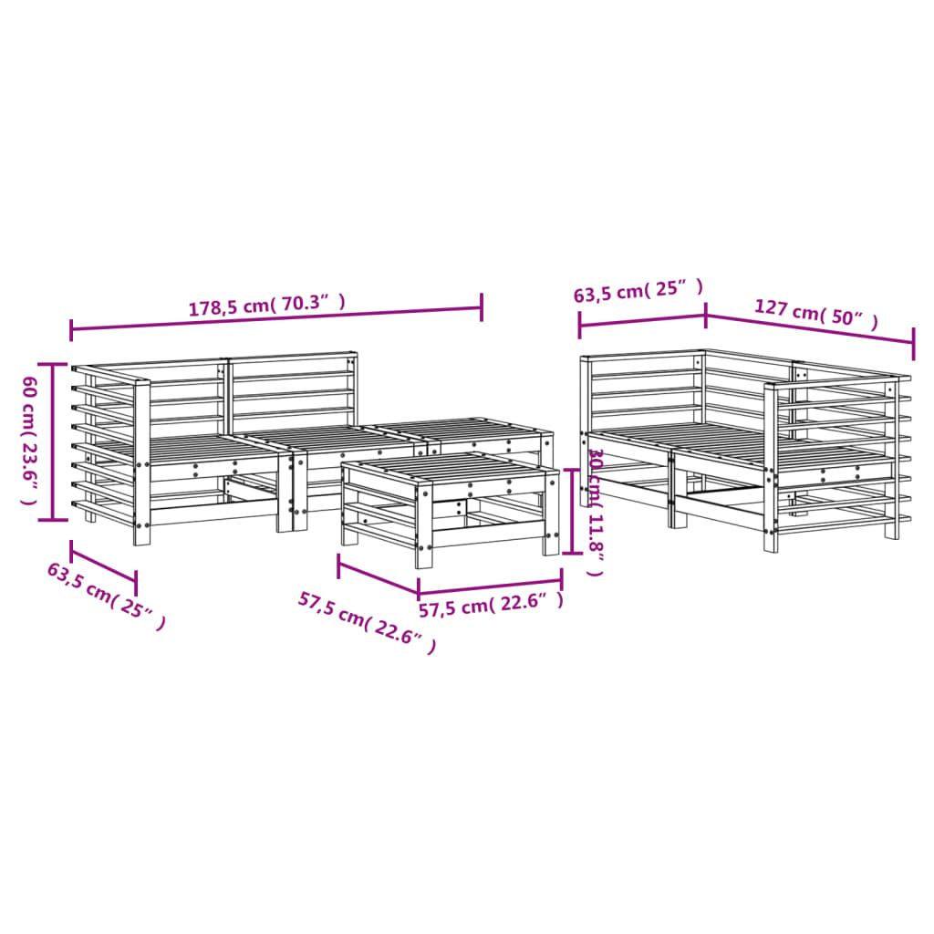 Set Salotto da Giardino 6 pz in Legno Massello di Douglas | homemem39