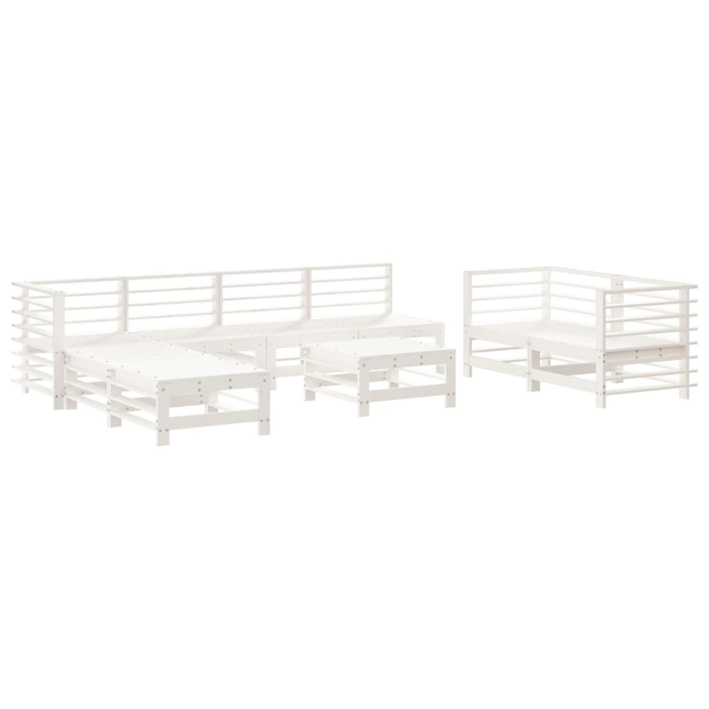 Set Salotto da Giardino 9 pz Bianco in Legno Massello di Pino - homemem39