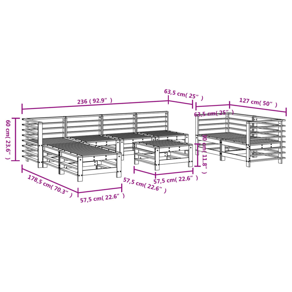Set Salotto da Giardino 9 pz in Legno Massello di Douglas | homemem39