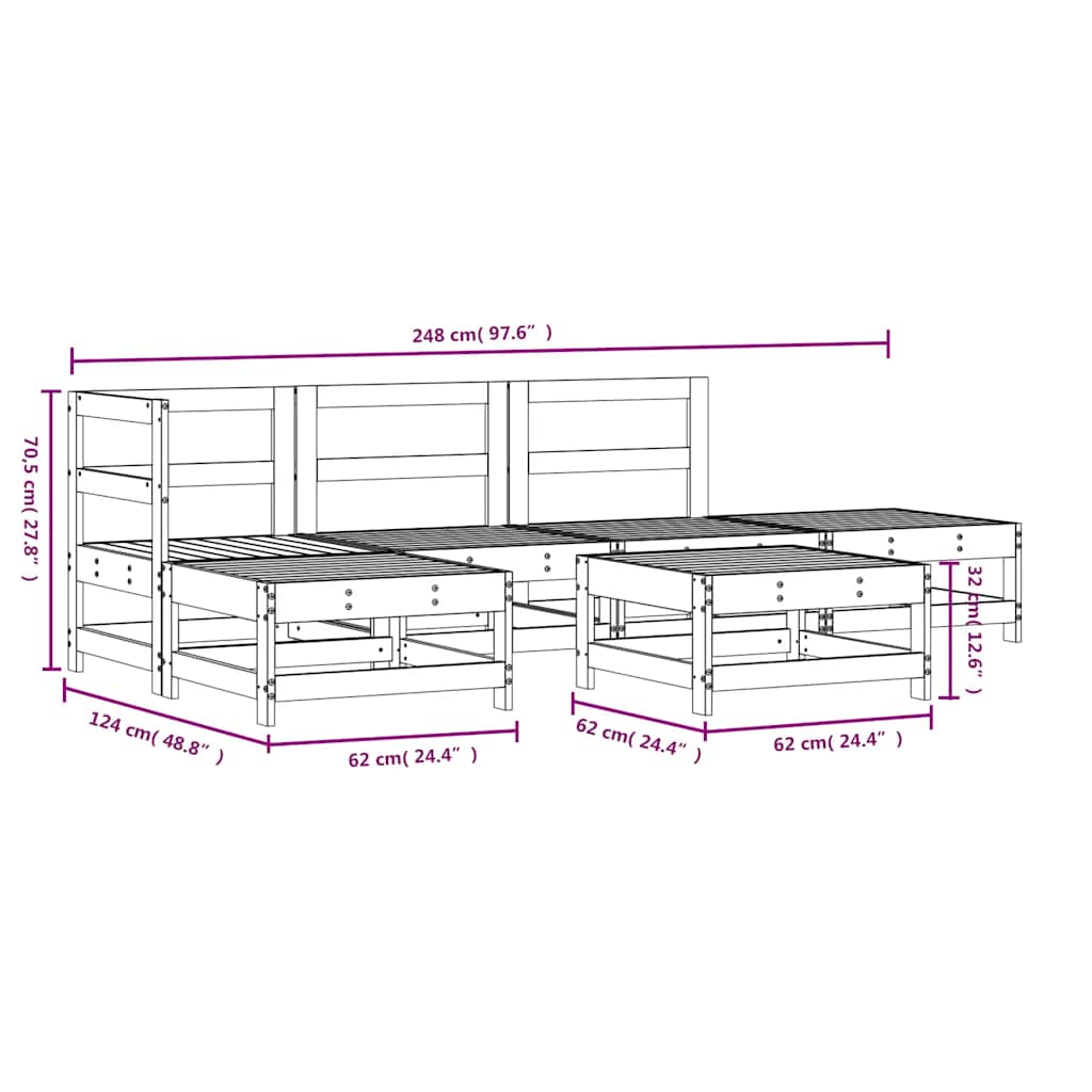 Set Salotto da Giardino 6 pz Bianco in Legno Massello di Pino | homemem39