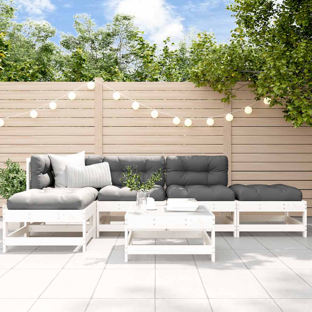 Set Salotto da Giardino 6 pz Bianco in Legno Massello di Pino