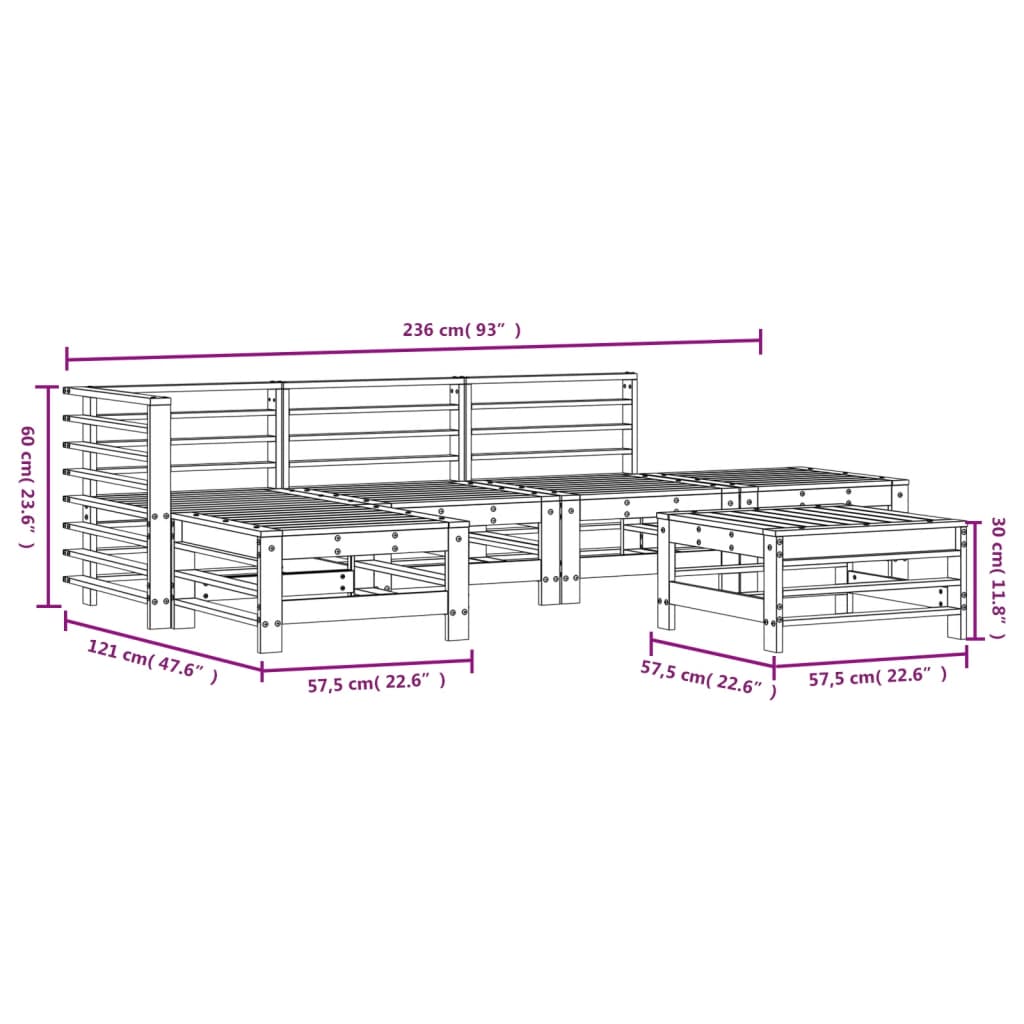 Set Salotto da Giardino 6 pz in Legno Massello di Pino | homemem39