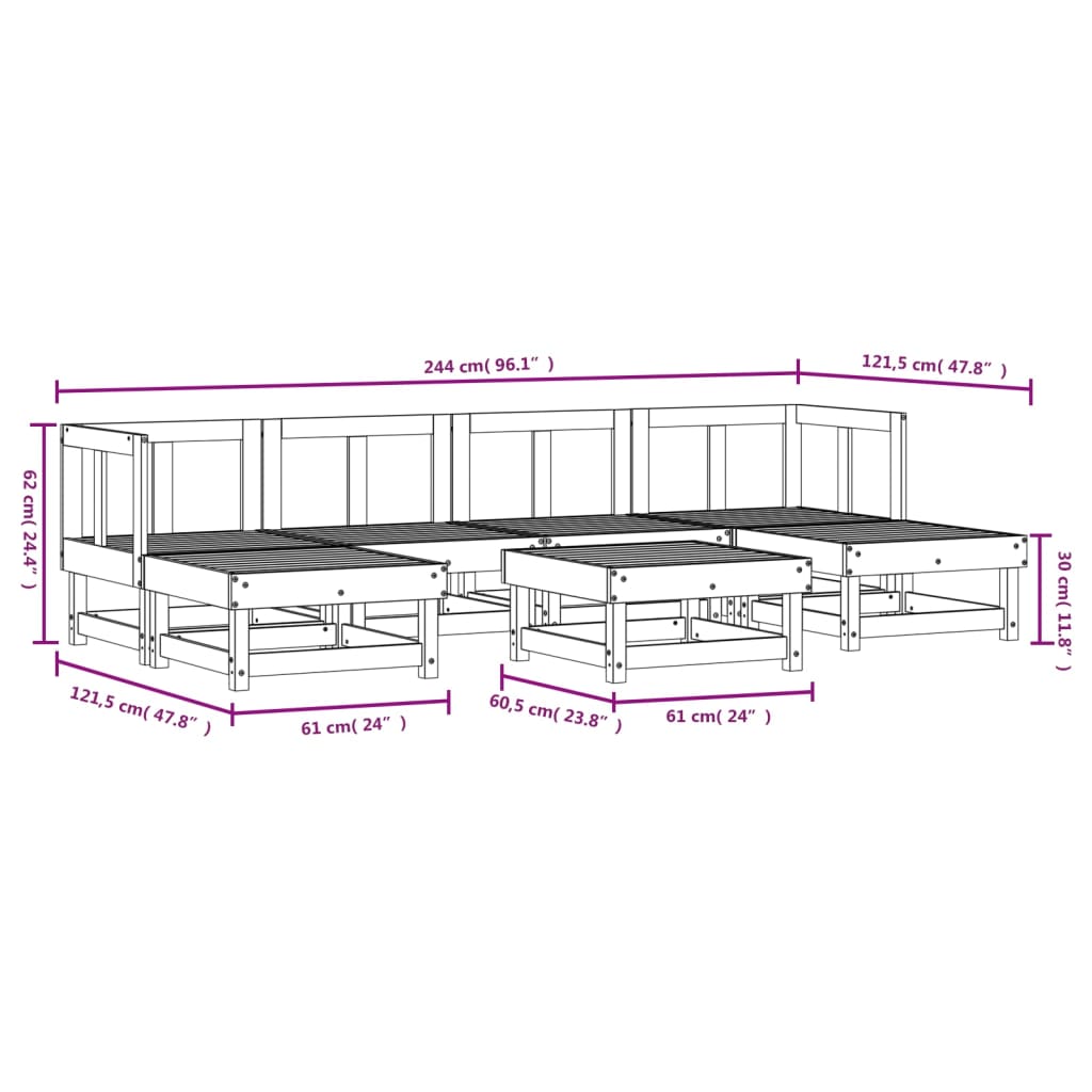Set Salotto da Giardino 7 pz in Legno Massello di Pino | homemem39