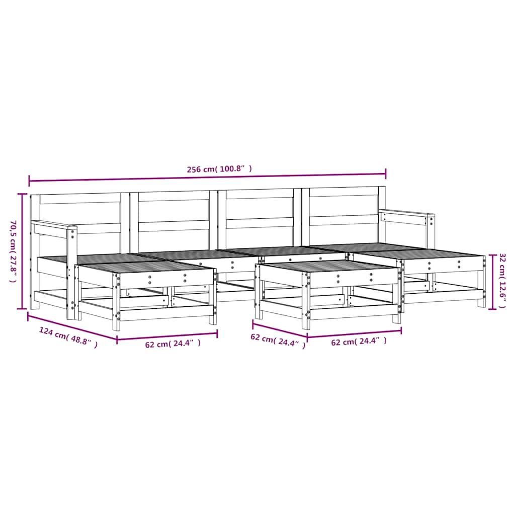 Set Salotto da Giardino 7 pz Bianco in Legno Massello di Pino | homemem39