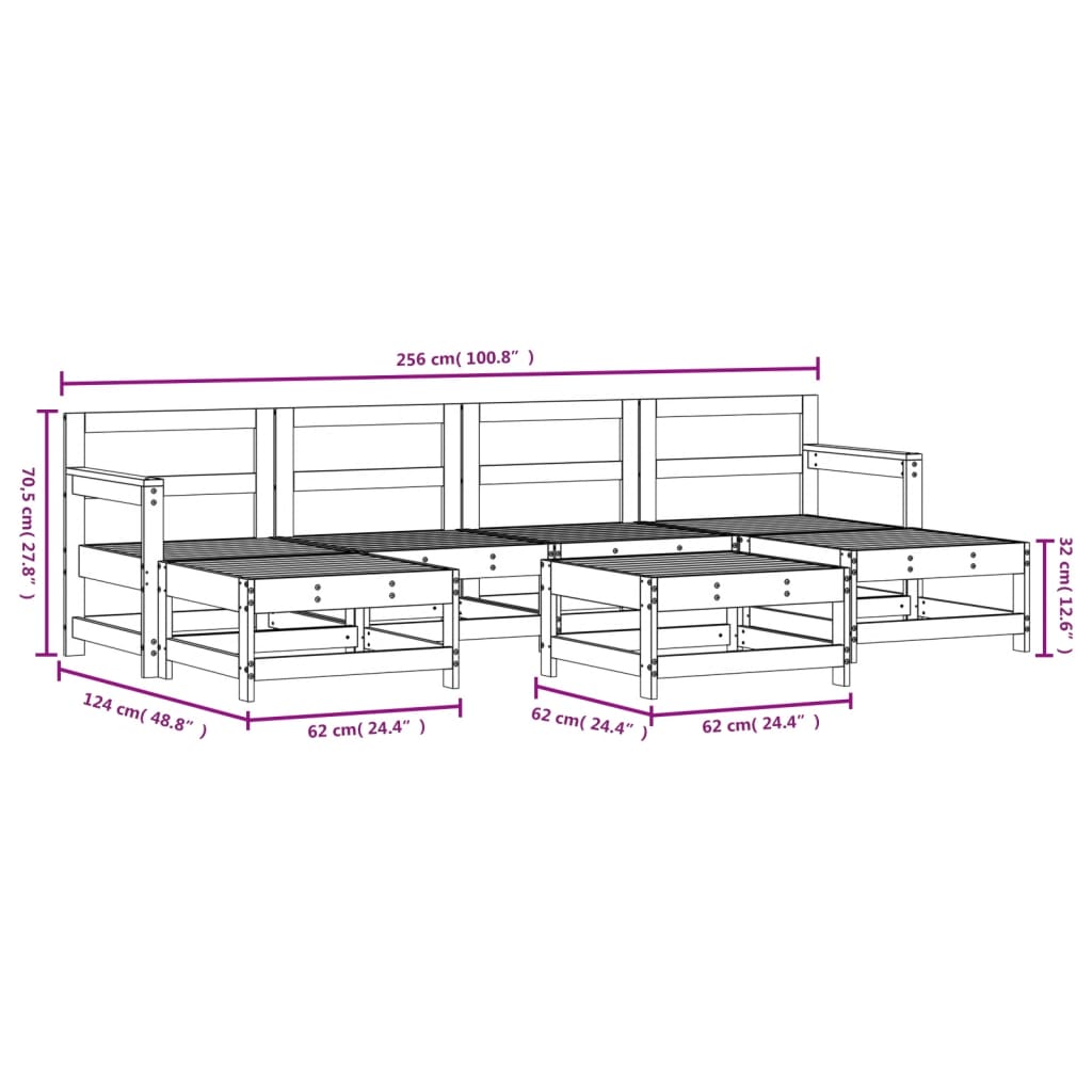 Set Salotto da Giardino 7 pz in Legno Massello di Pino | homemem39
