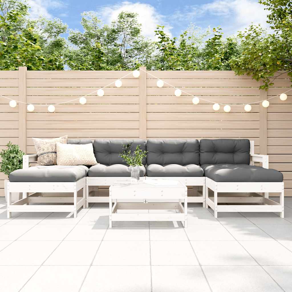Set Salotto da Giardino 7 pz Bianco in Legno Massello di Pino | homemem39