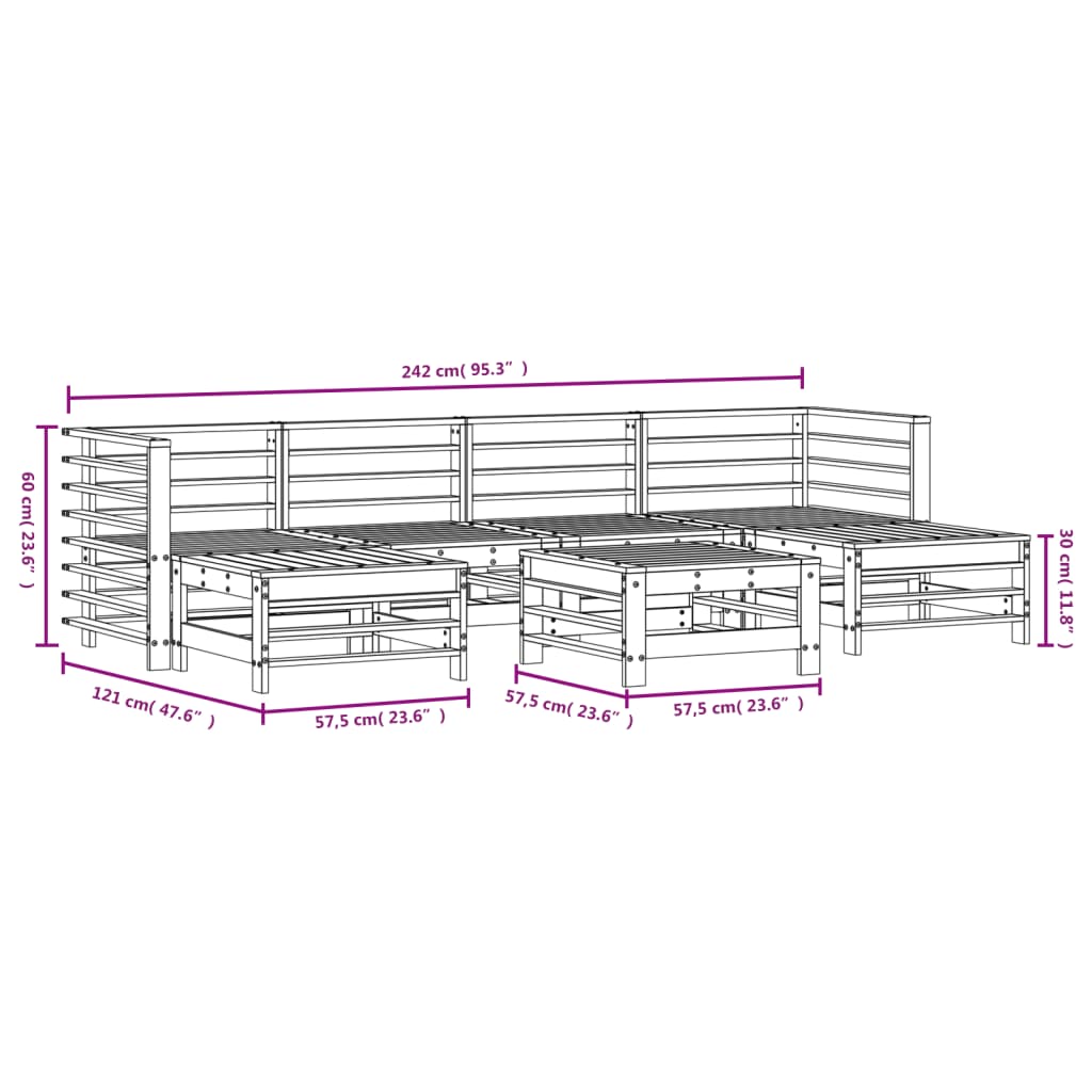 Set Salotto da Giardino 7 pz in Legno Massello di Pino | homemem39