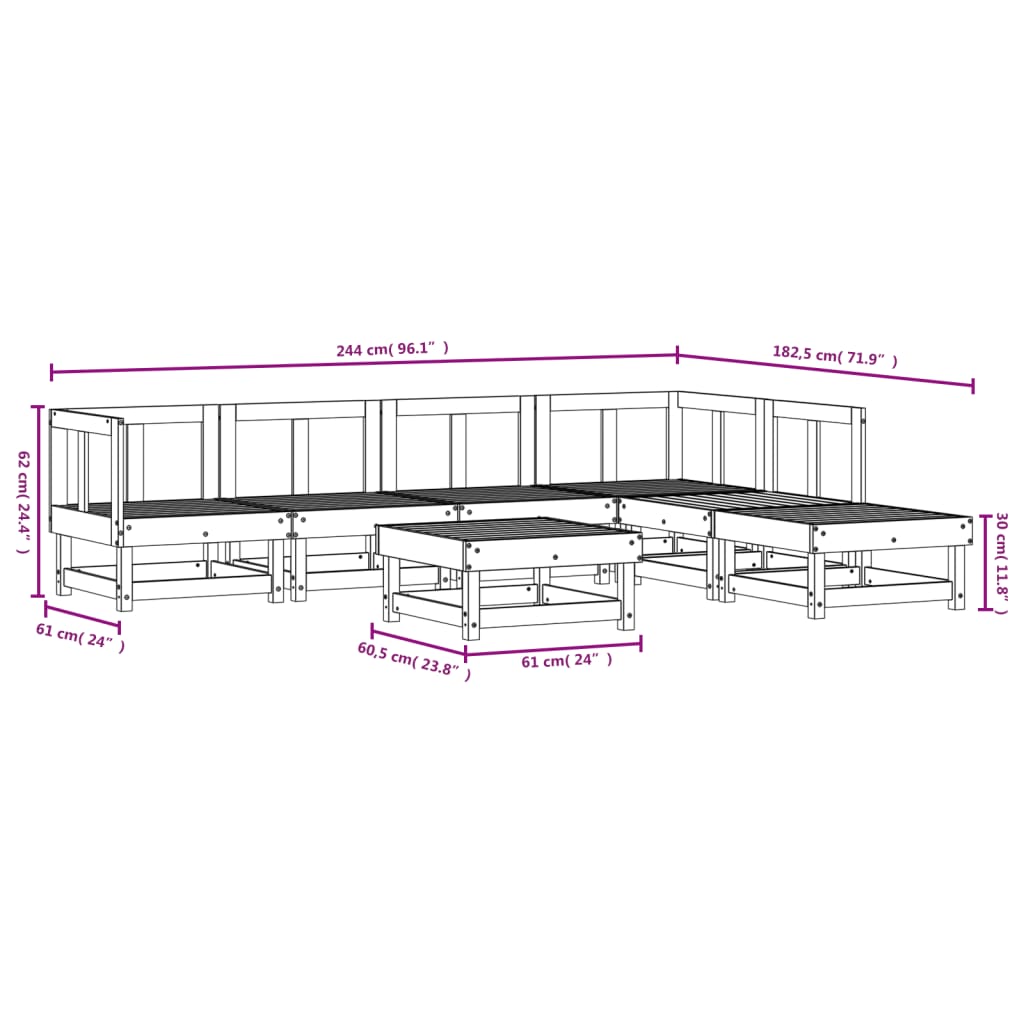 Set Salotto da Giardino 7 pz Bianco in Legno Massello di Pino | homemem39