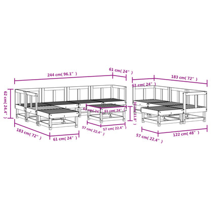 Set Salotto da Giardino 11 pz in Legno Massello di Pino | homemem39