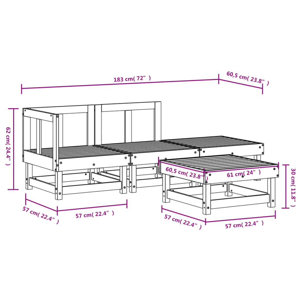 Set Salotto da Giardino 4 pz Bianco in Legno Massello di Pino | homemem39