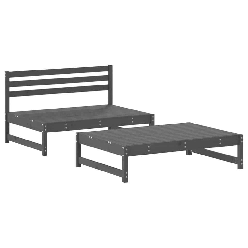 Set Salotto da Giardino 2 pz Grigio in Legno Massello di Pino - homemem39