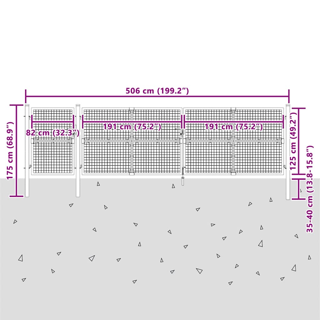 Cancello da Giardino in Rete Antracite 500x125 cm in Acciaio Zincato | homemem39
