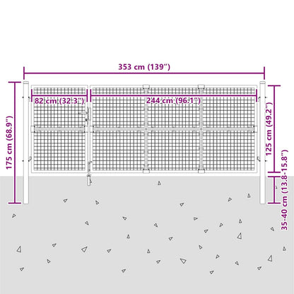 Cancello da Giardino in Rete Argento 350x125 cm in Acciaio Zincato