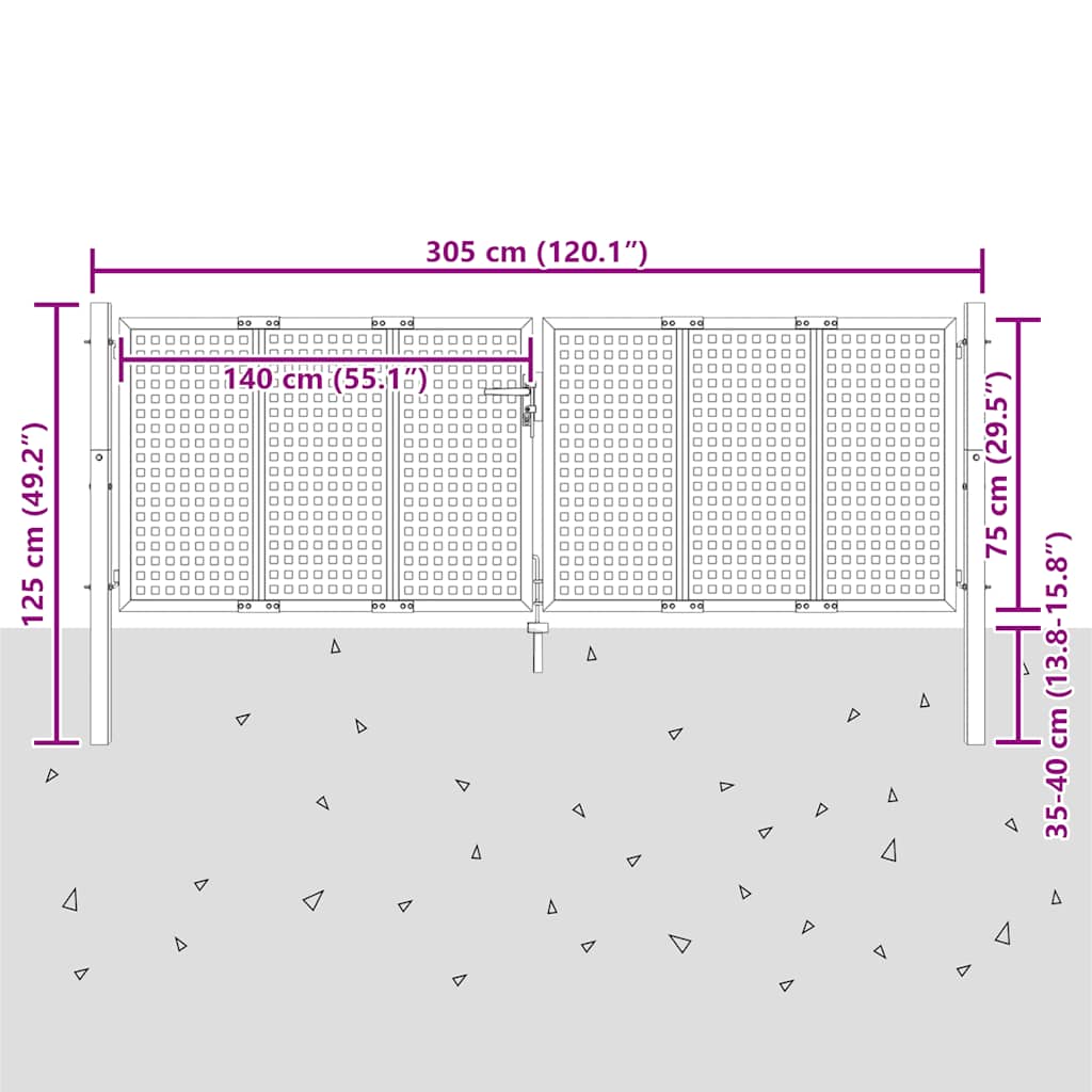 Cancello da Giardino Antracite 300x75 cm in Acciaio | homemem39