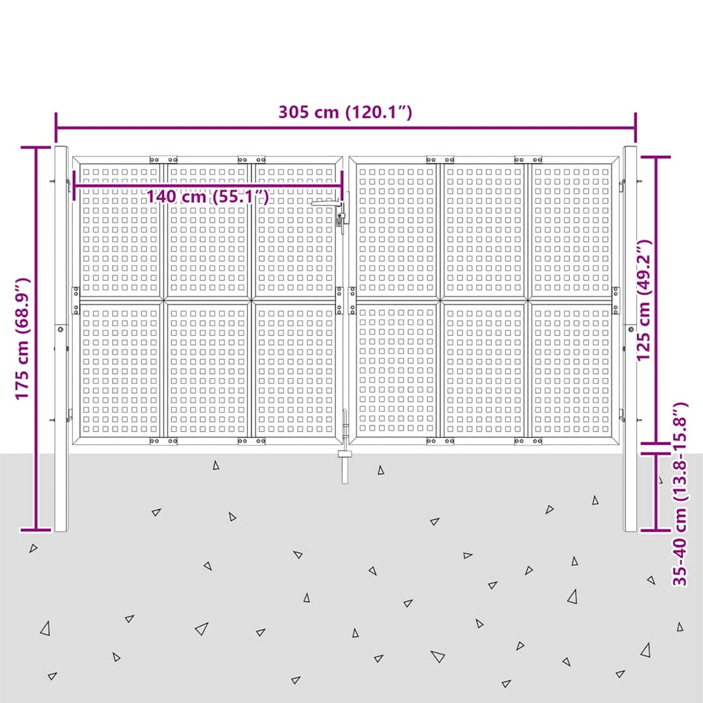 Cancello da Giardino Antracite 300x125 cm in Acciaio | homemem39