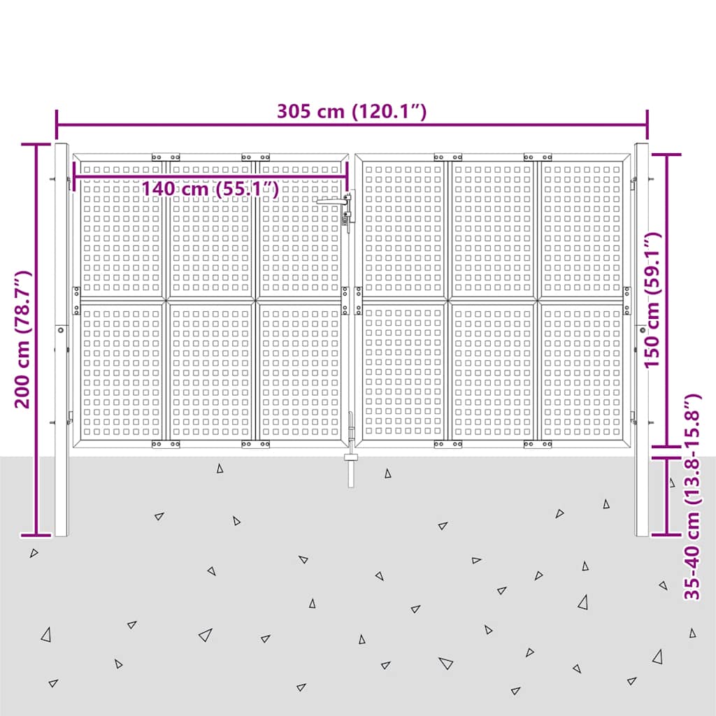 Cancello da Giardino Antracite 300x150 cm in Acciaio | homemem39