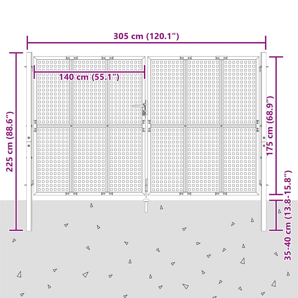 Cancello da Giardino Antracite 300x175 cm in Acciaio | homemem39