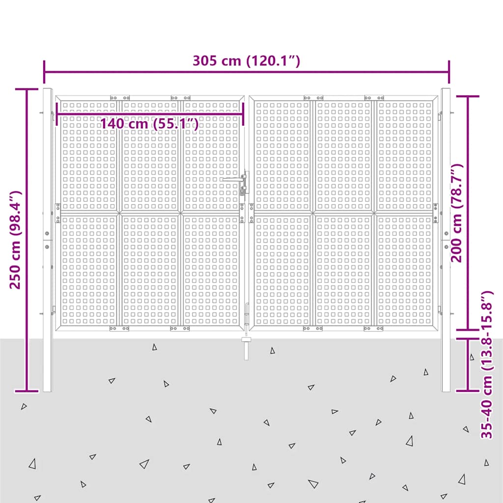 Cancello da Giardino Antracite 300x200 cm in Acciaio | homemem39