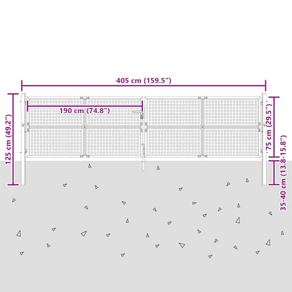 Cancello da Giardino Antracite 400x125 cm in Acciaio | homemem39