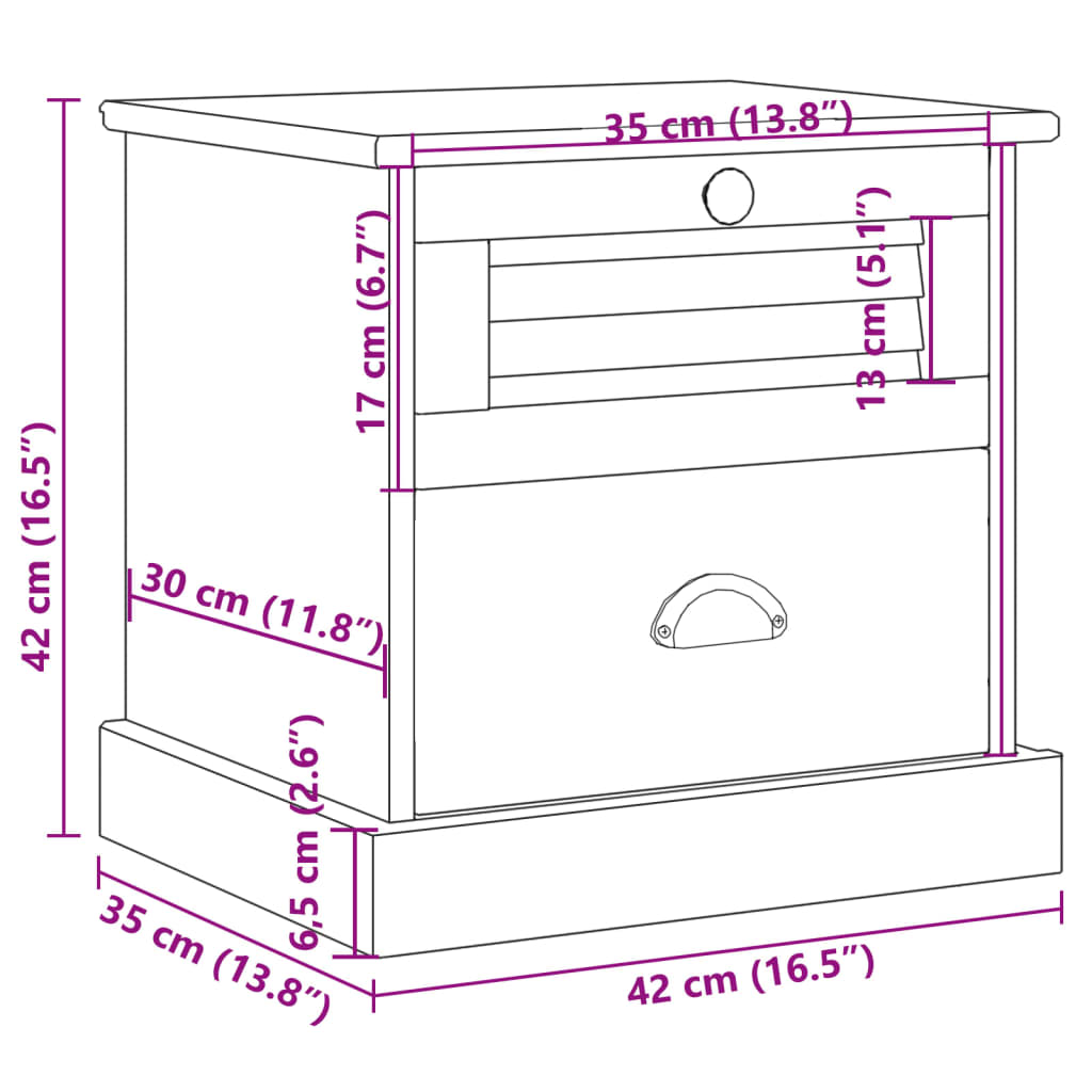 Comodino VIGO 42x35x42 cm in Legno Massello di Pino
