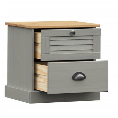 Comodino VIGO Grigio 42x35x42 cm in Legno Massello di Pino