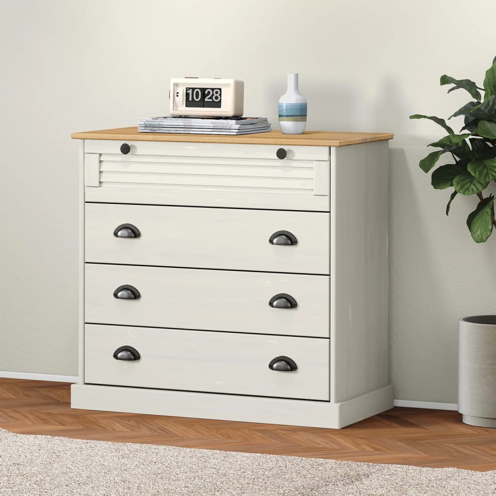 Cassettiera VIGO Bianca 80x40x76 cm in Legno Massello di Pino | homemem39