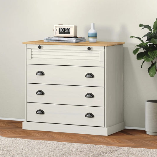 Cassettiera VIGO Bianca 80x40x76 cm in Legno Massello di Pino | homemem39