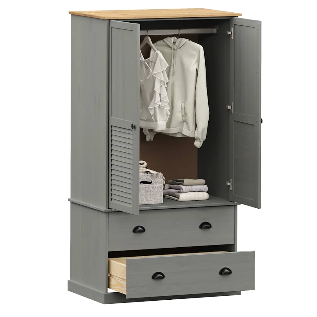 Armadio VIGO 90x55x170 cm in Legno Massello di Pino Grigio - homemem39