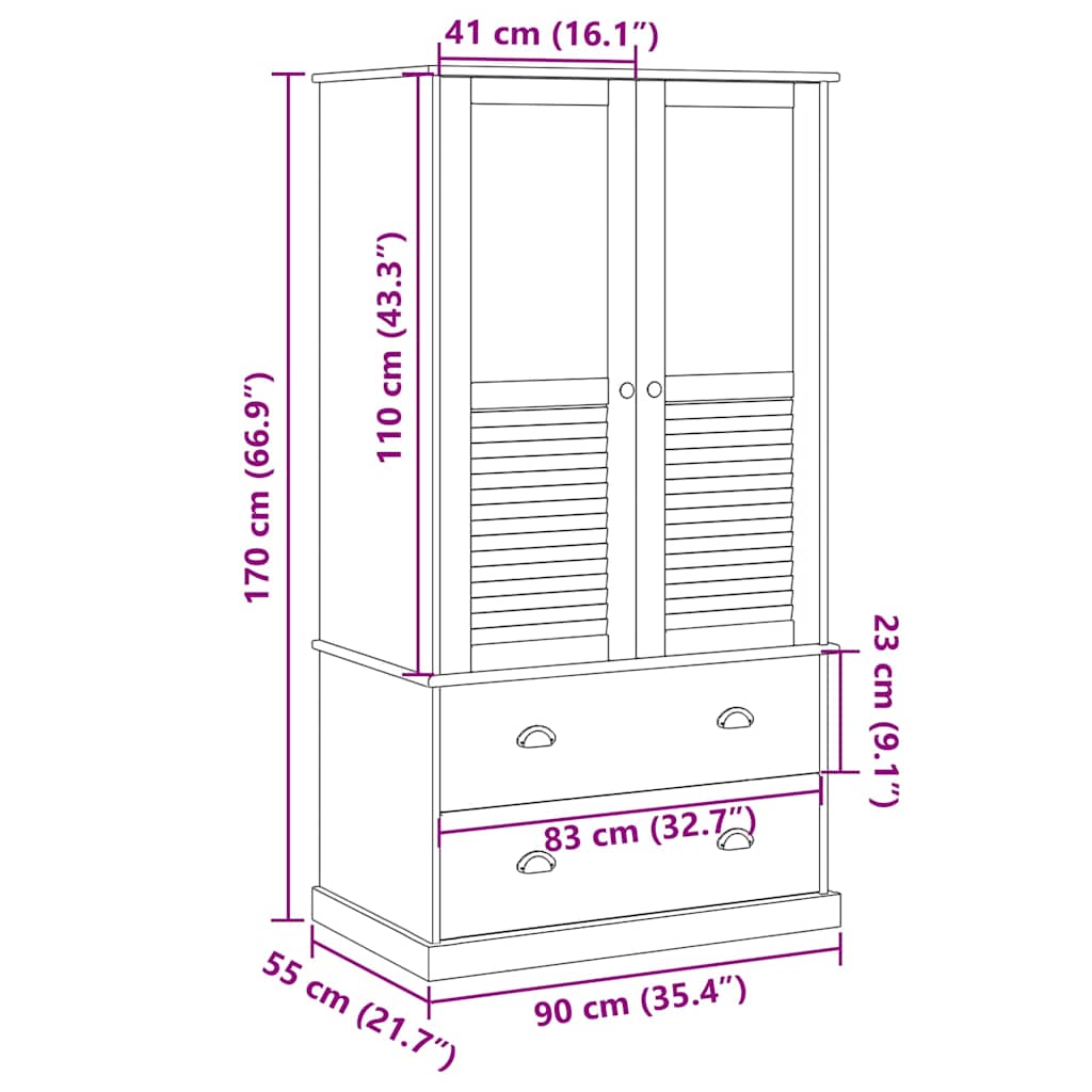 Armadio VIGO 90x55x170 cm in Legno Massello di Pino Grigio | homemem39