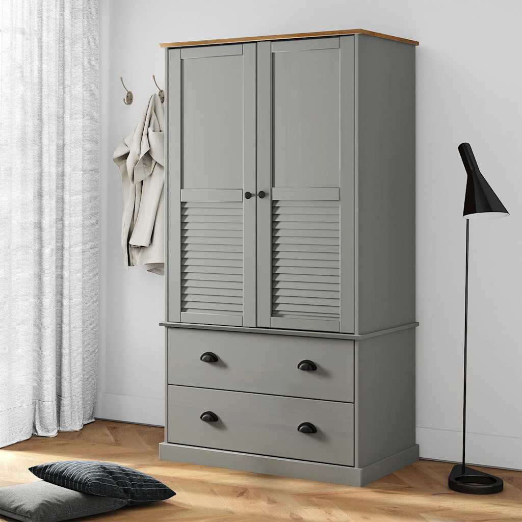 Armadio VIGO 90x55x170 cm in Legno Massello di Pino Grigio - homemem39
