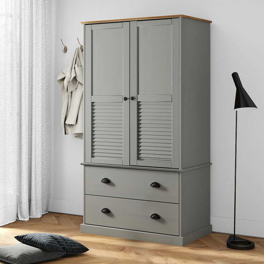 Armadio VIGO 90x55x170 cm in Legno Massello di Pino Grigio - homemem39