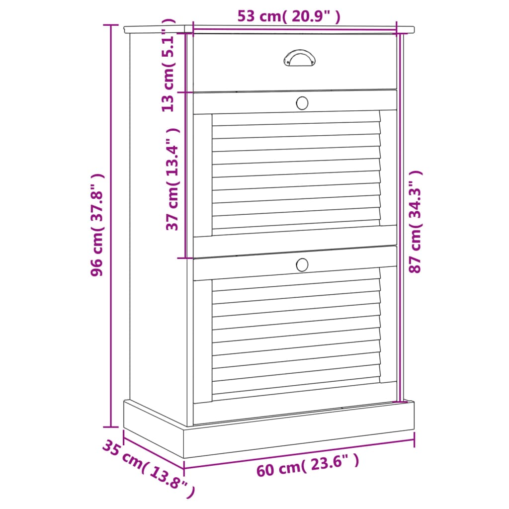 Scarpiera VIGO 60x35x96 cm in Legno Massello di Pino - homemem39