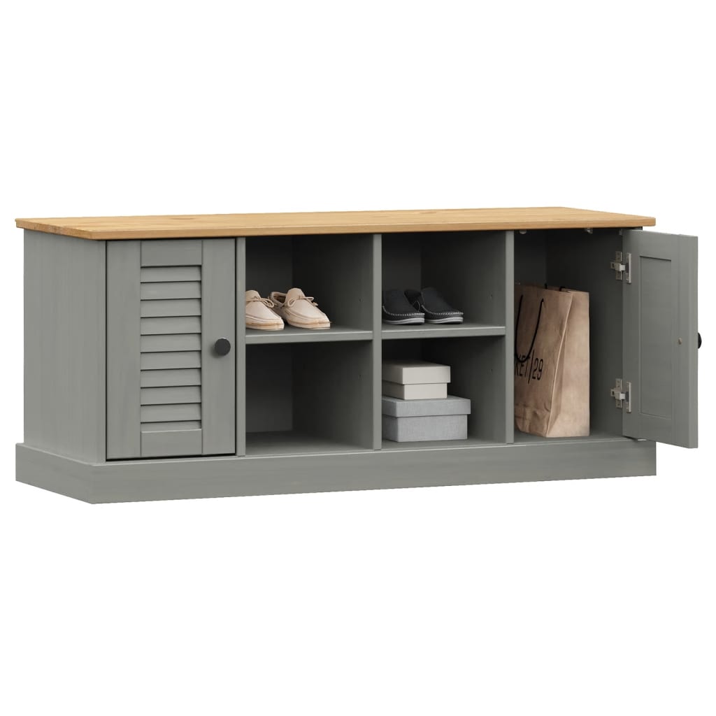 Panca Porta Scarpe Grigia VIGO 106x35x45 cm Legno Massello Pino - homemem39
