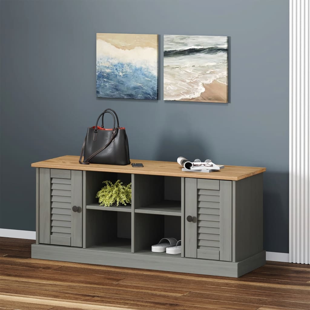 Panca Porta Scarpe Grigia VIGO 106x35x45 cm Legno Massello Pino - homemem39