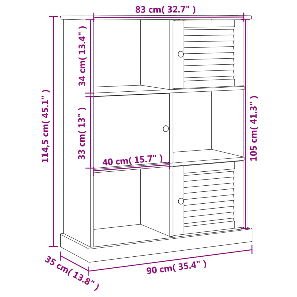 Libreria VIGO 90x35x114,5 cm in Legno Massello di Pino | homemem39