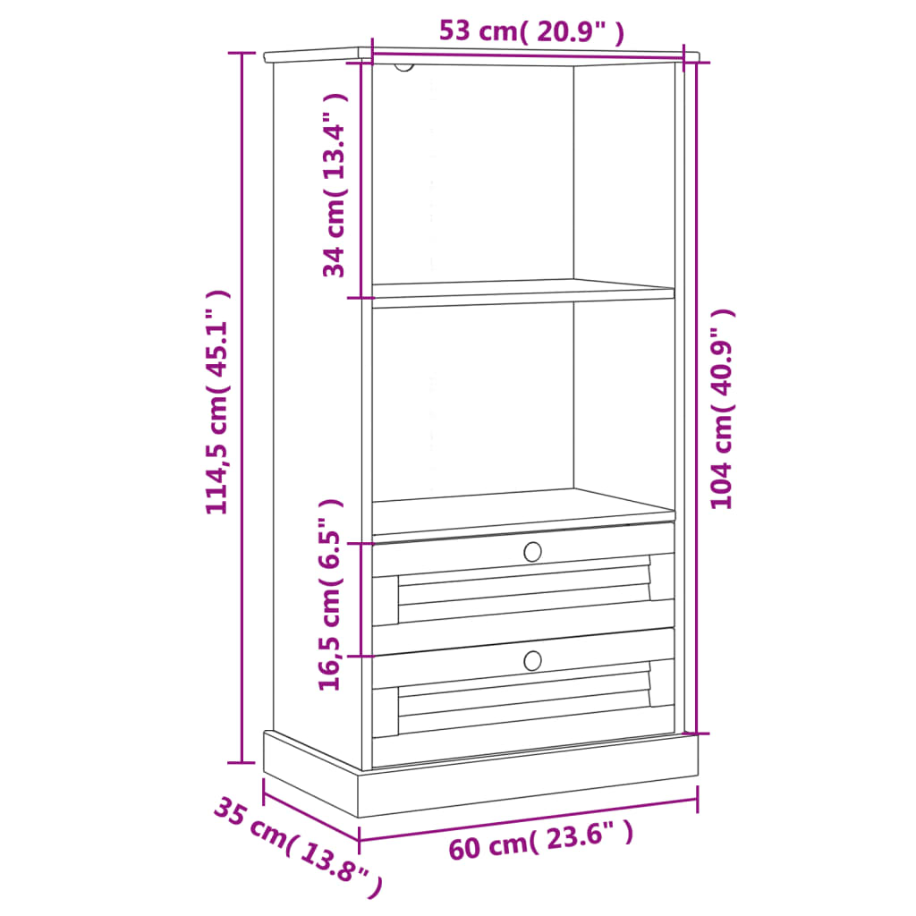 Libreria VIGO 60x35x114,5 cm in Legno Massello di Pino Bianco | homemem39