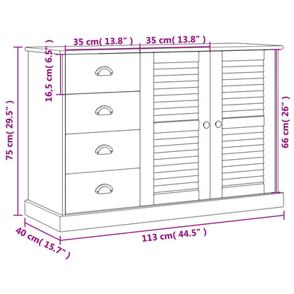 Credenza Cassetti VIGO 113x40x75 cm Legno Massello Pino Bianco