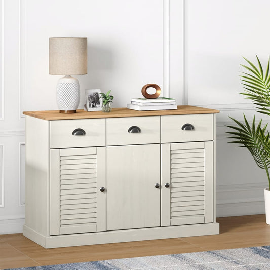 Credenza Cassetti VIGO 113x40x75 cm Legno Massello Pino Bianco - homemem39