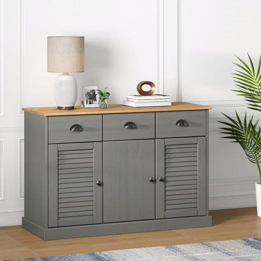 Credenza Cassetti VIGO 113x40x75 cm Legno Massello Pino Grigio - homemem39