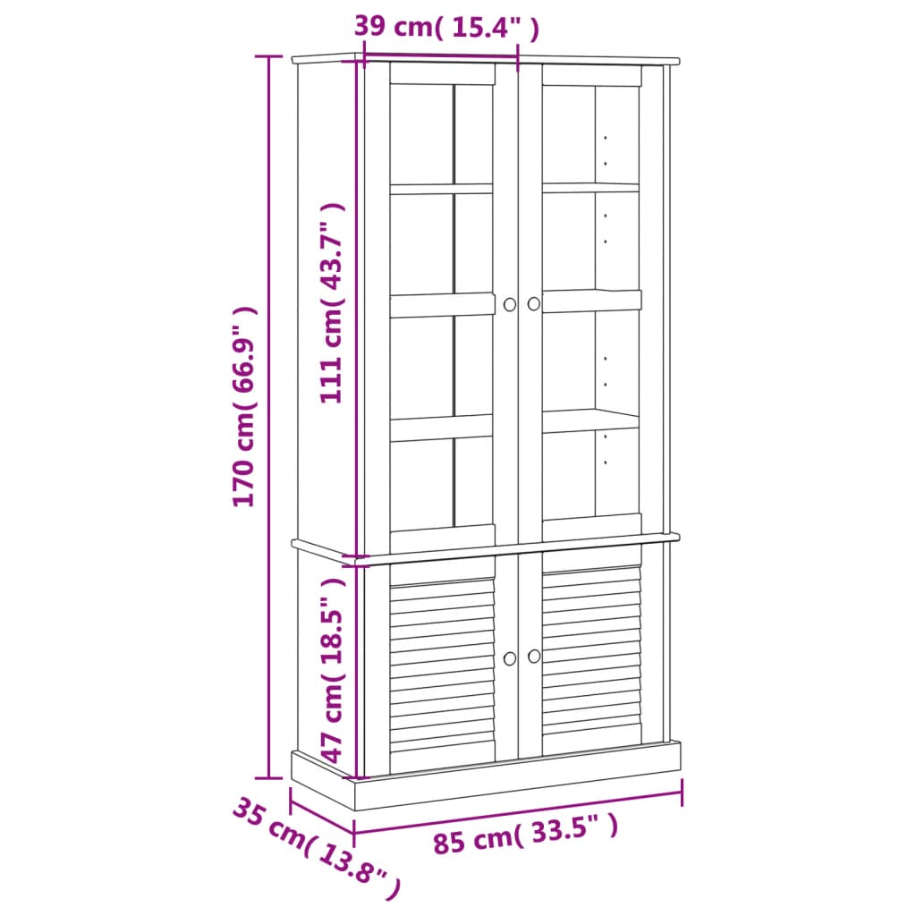 Vetrina VIGO 85x35x170 cm in Legno Massello di Pino Grigio | homemem39