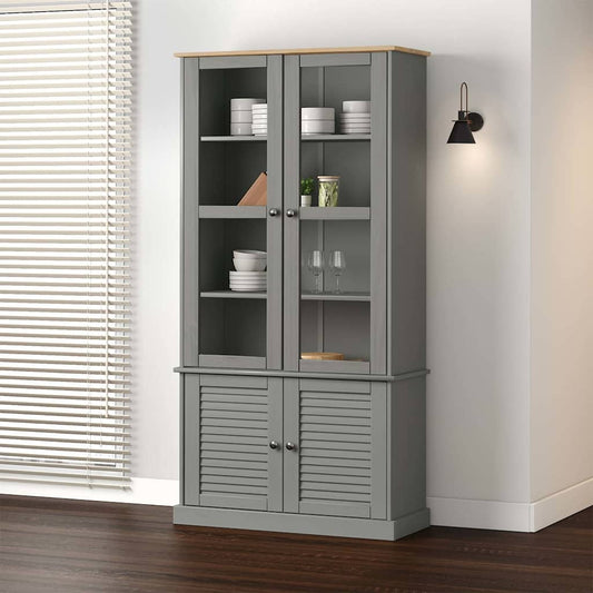 Vetrina VIGO 85x35x170 cm in Legno Massello di Pino Grigio | homemem39