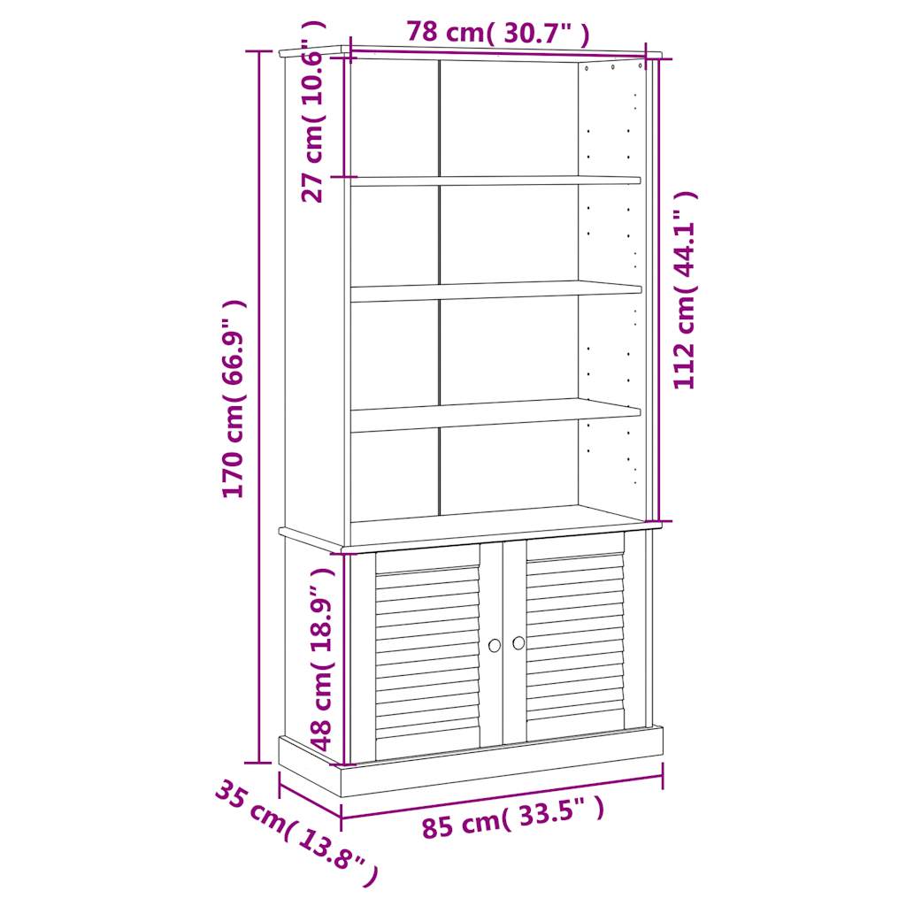 Libreria VIGO 85x35x170 cm in Legno Massello di Pino Bianco | homemem39