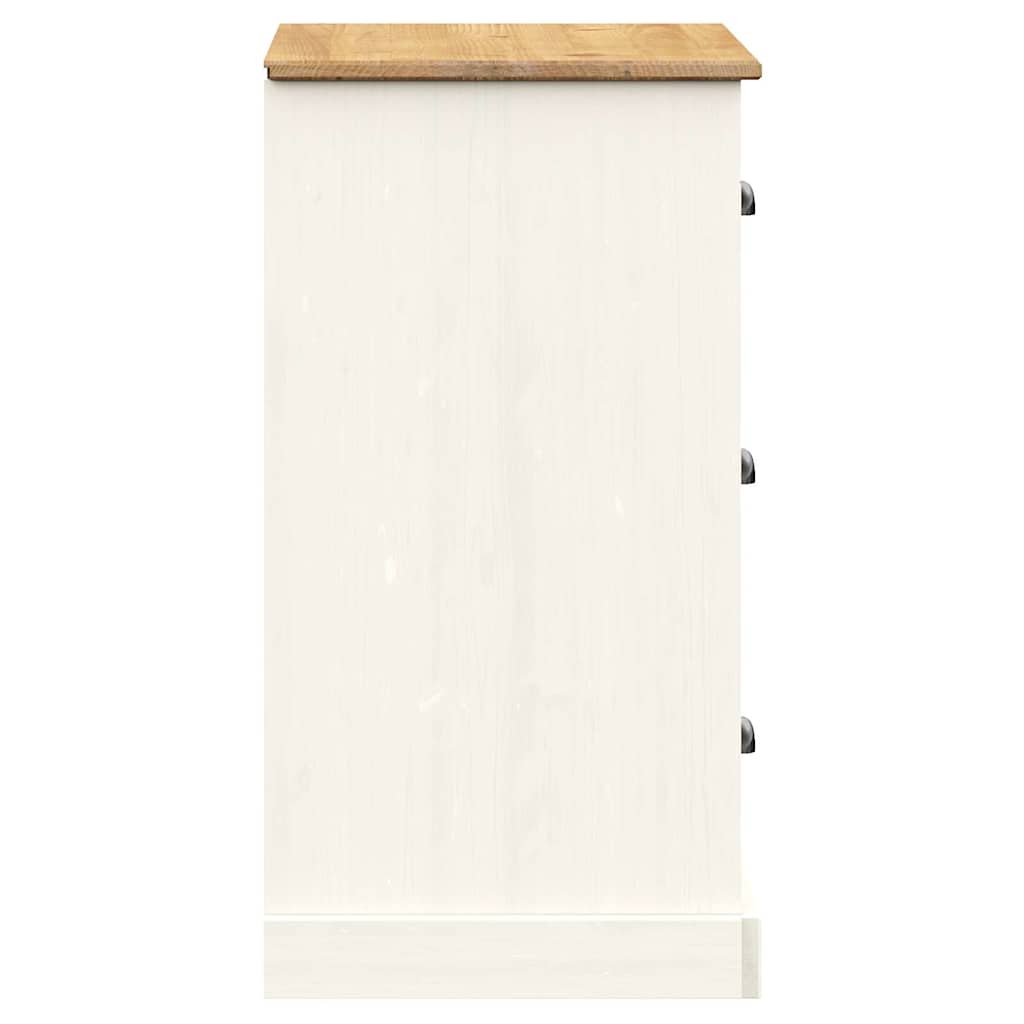 Credenza Cassetti VIGO Bianco 78x40x75 cm Legno Massello Pino