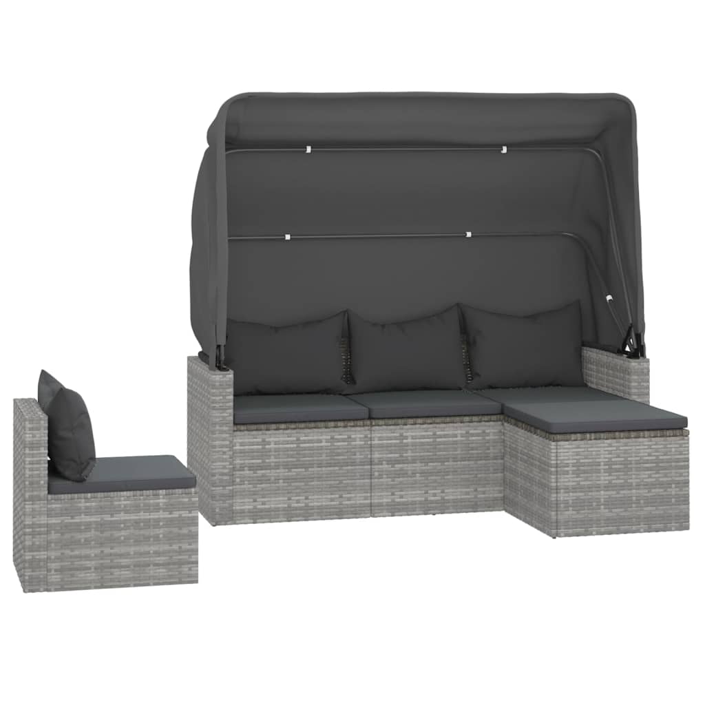 Set Divani da Giardino 4 pz con Cuscini in Polyrattan Grigio | homemem39