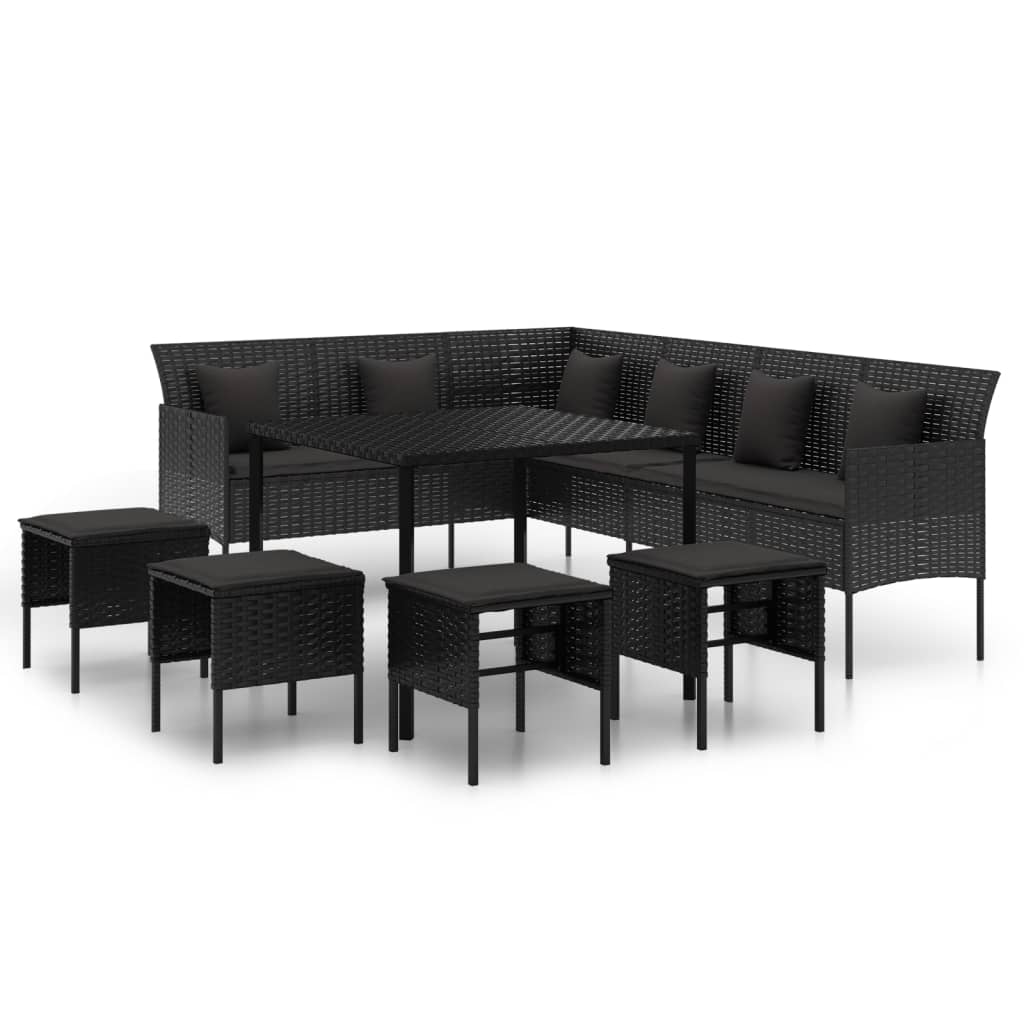 Set da Pranzo da Giardino 6 pz con Cuscini Nero in Polyrattan | homemem39