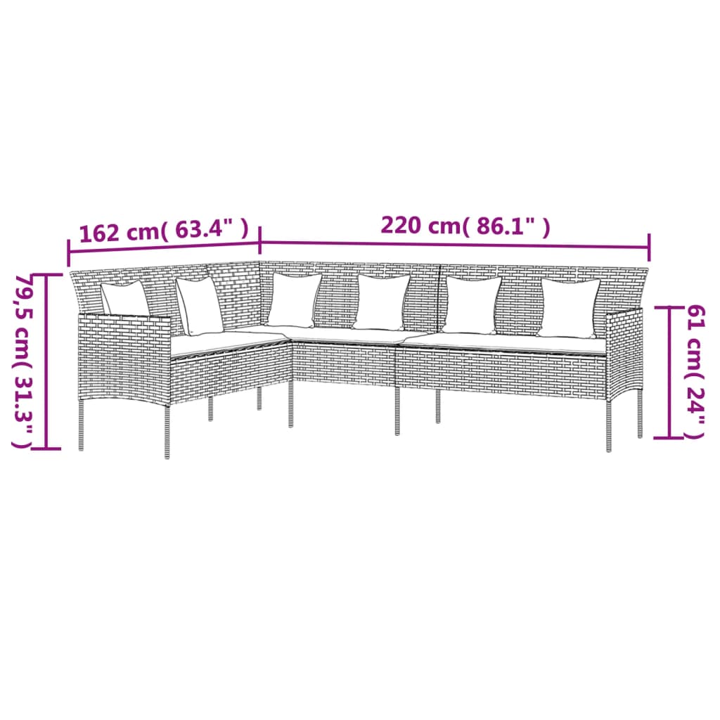 Set da Pranzo da Giardino 6 pz con Cuscini Nero in Polyrattan | homemem39