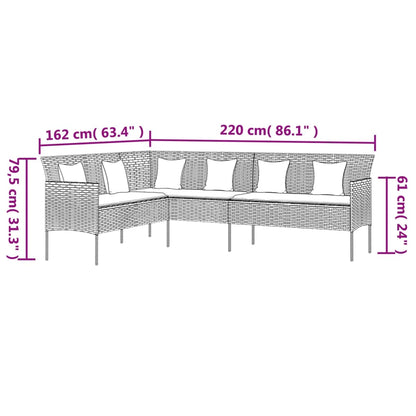 Set da Pranzo da Giardino 6 pz con Cuscini Nero in Polyrattan | homemem39
