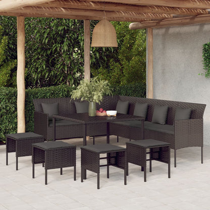 Set da Pranzo da Giardino 6 pz con Cuscini Nero in Polyrattan | homemem39