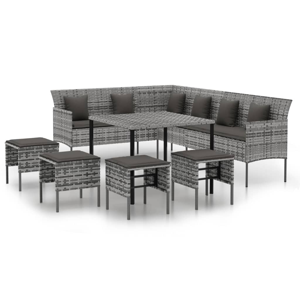 Set da Pranzo da Giardino 6 pz con Cuscini in Polyrattan Grigio | homemem39