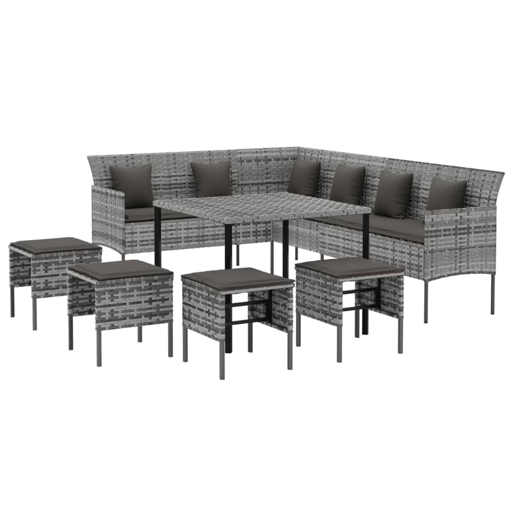 Set da Pranzo da Giardino 6 pz con Cuscini in Polyrattan Grigio - homemem39